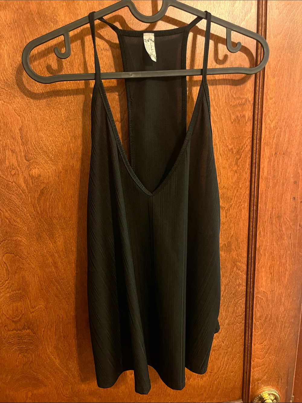 Free People Black Ribbed V-Neck Racerback Camisole